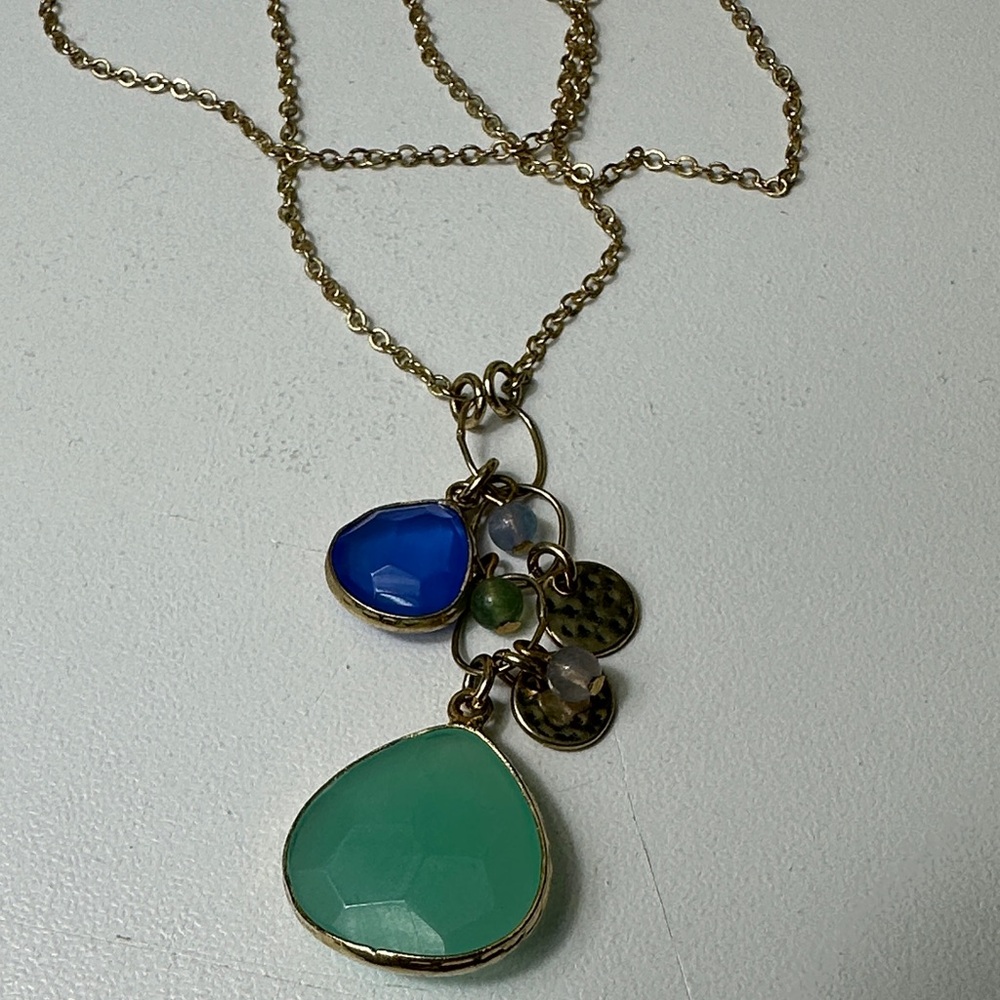✅LOFT Gold-Tone Necklace with Teal and Cobalt Stones